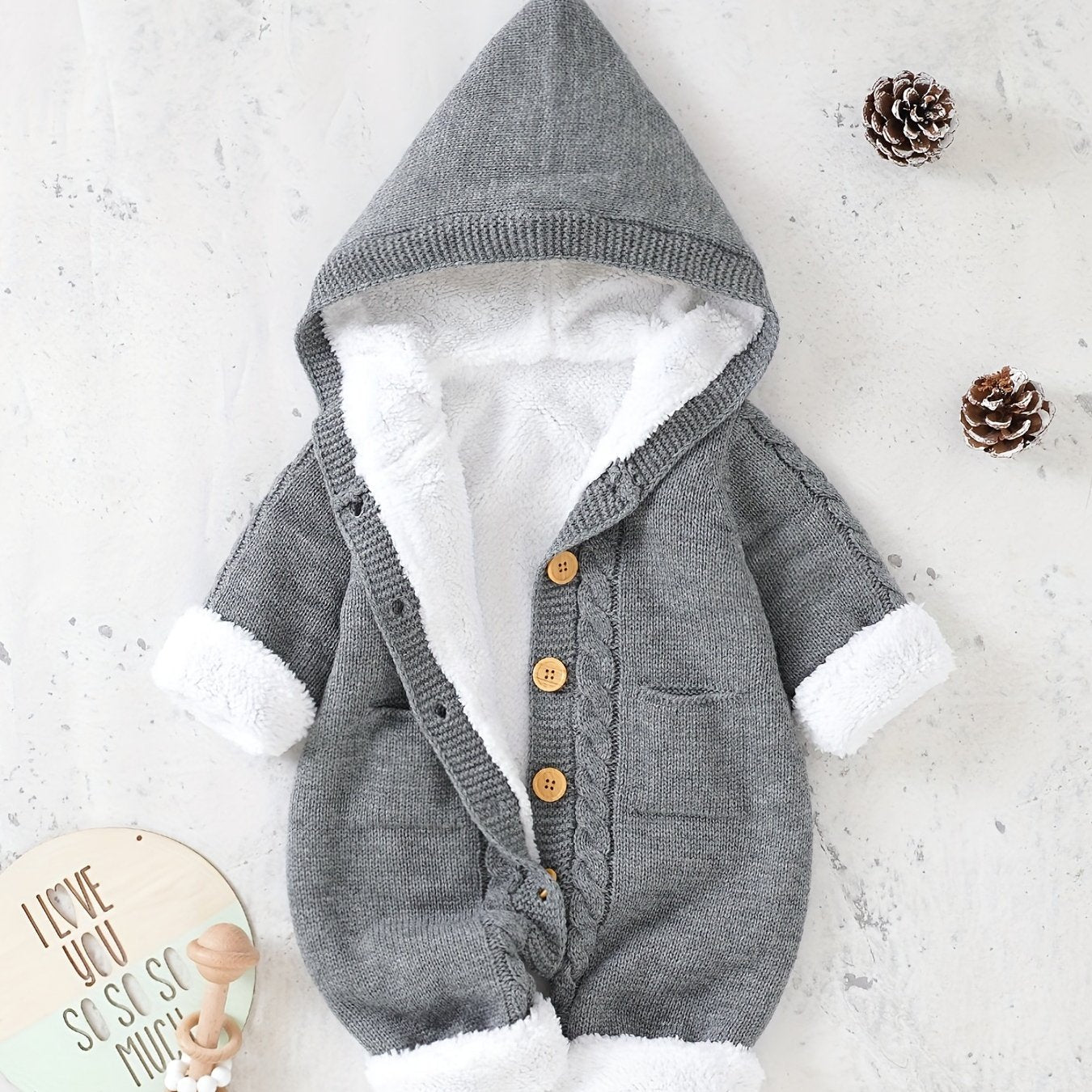 Baby Knitted Jumpsuit with Hood for Warm and Comfortable
