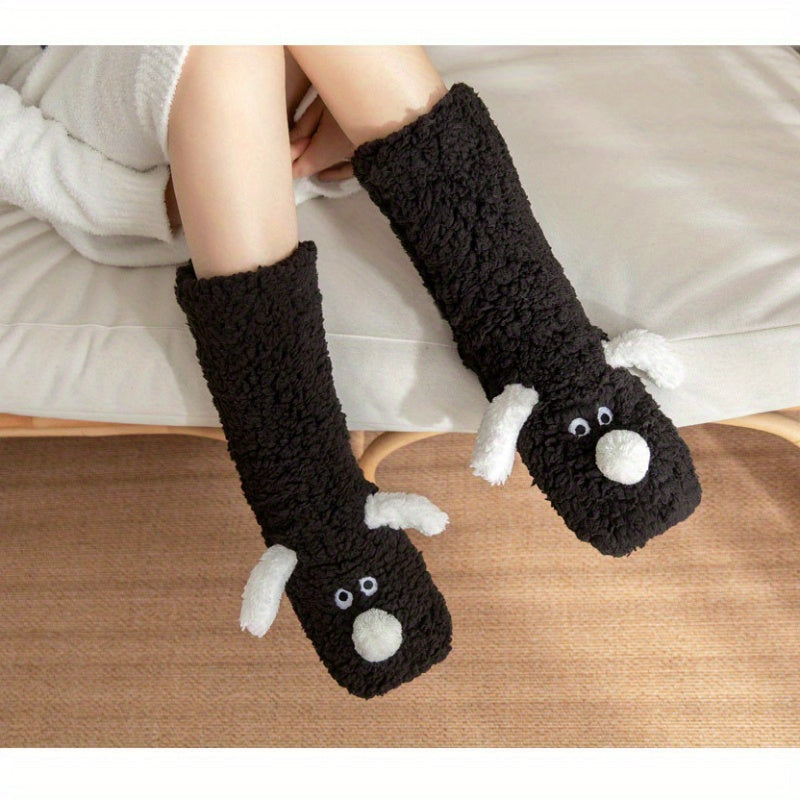 Dog with Ladies Cozy Cartoon Winter Socks with Soft and Warm Slipper Socks