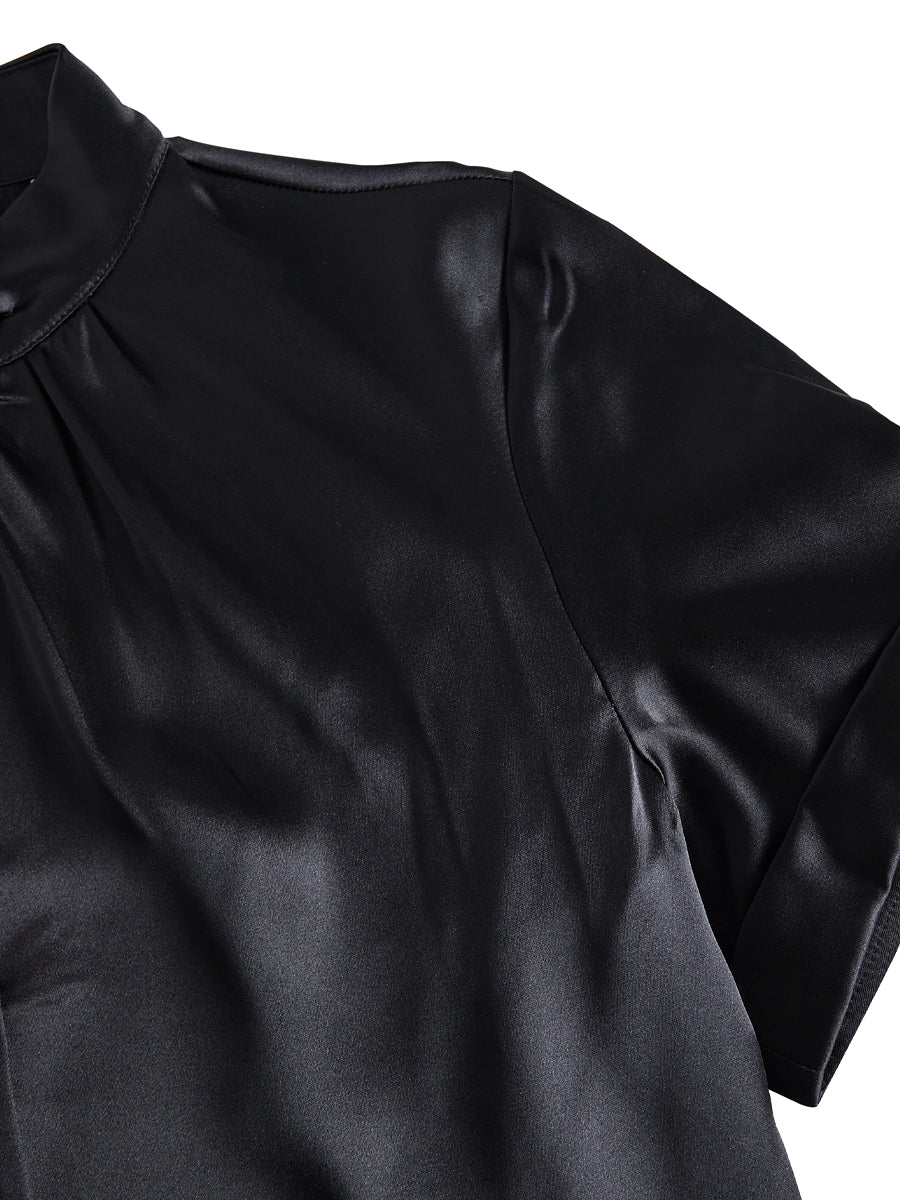 Elegant Satin Ladies' Blouse with Keyhole Neckline for Timeless and Refined