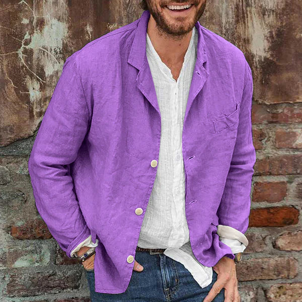 Linen Cotton Jacket Men with Button Closure and Casual Fit