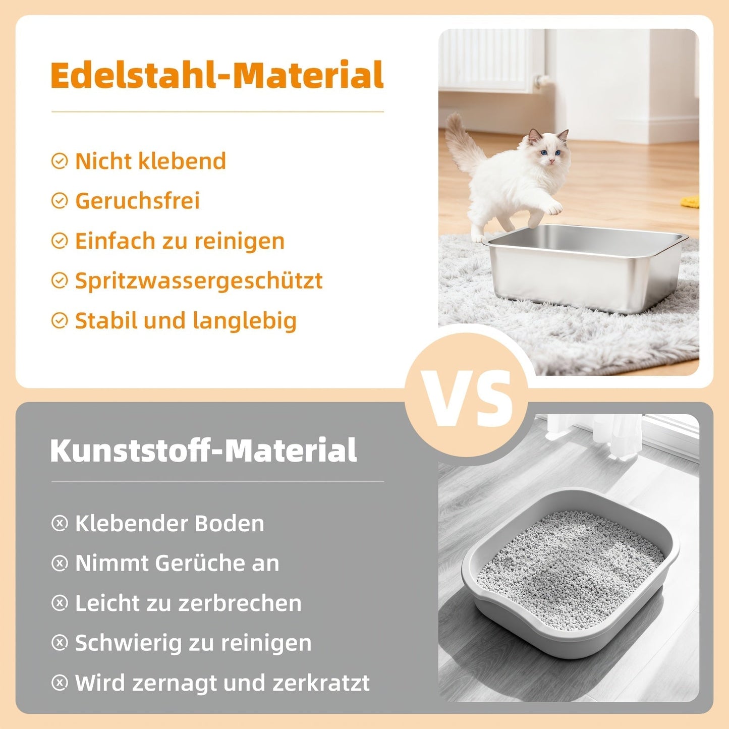 Extra Large Stainless Steel Cat Litter Tray with Low Entry with Durable and Hygienic Design