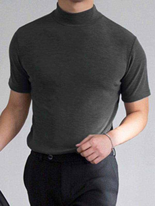 Men's Slim Fit T-Shirt with High Collar and Modern Fit