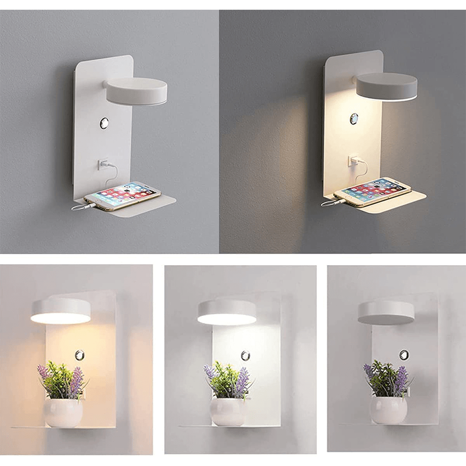 Wall Lamp with Multifunctional LED Shelf for Rotatable and with USB Charger