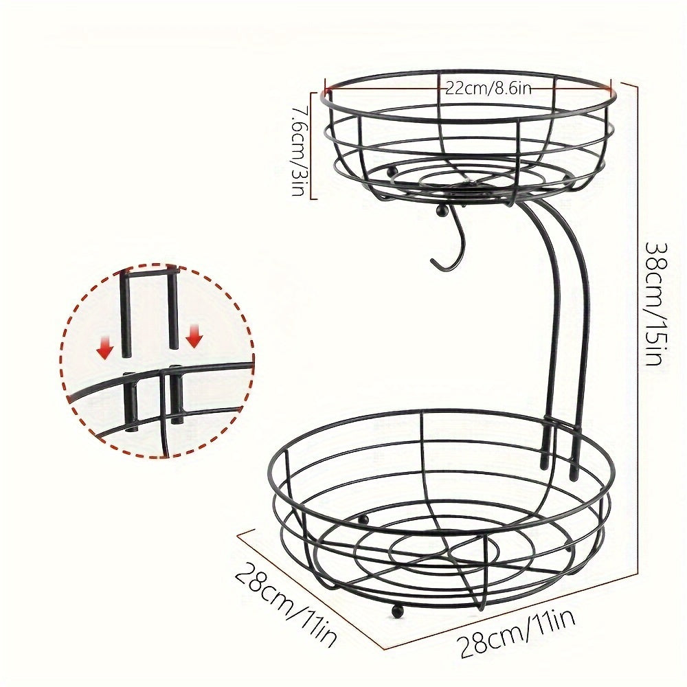 Holder 2-Tier Fruit Bowl with Banana for Metal Kitchen Organiser