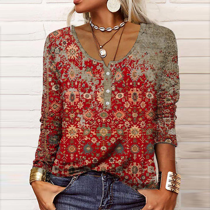 Vintage Floral Print Ladies Top with Long Sleeves