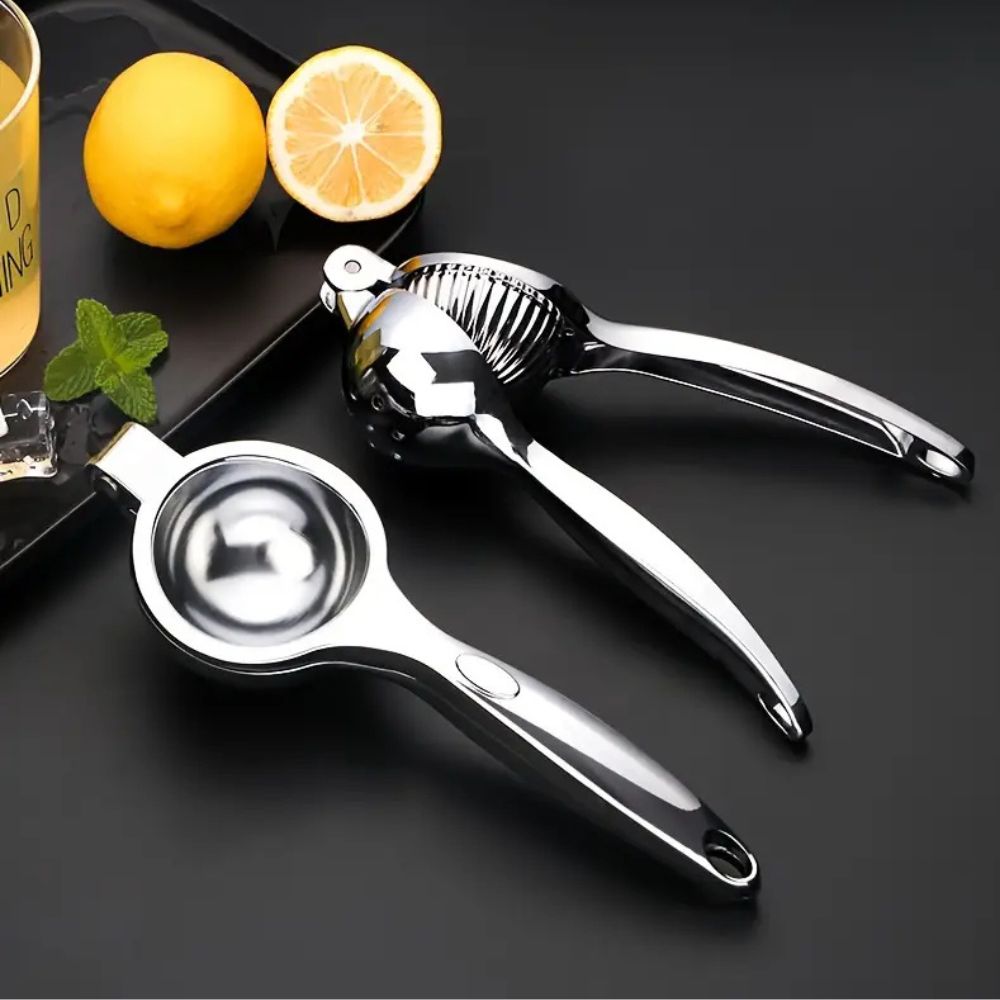 Stainless Steel Citrus Juicer with Ergonomic Handle and Minimalist Design