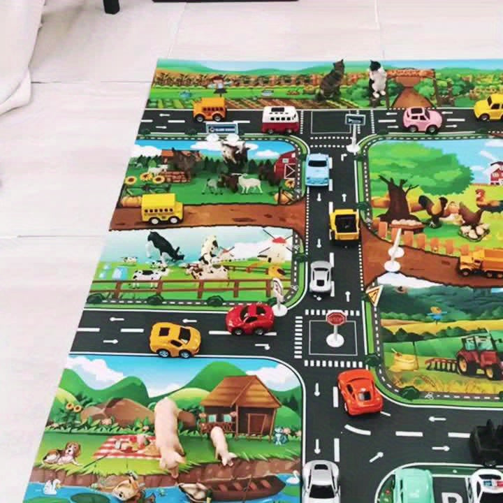 Mat with Interactive Play Adventure for Explore Farm and Traffic with Toys