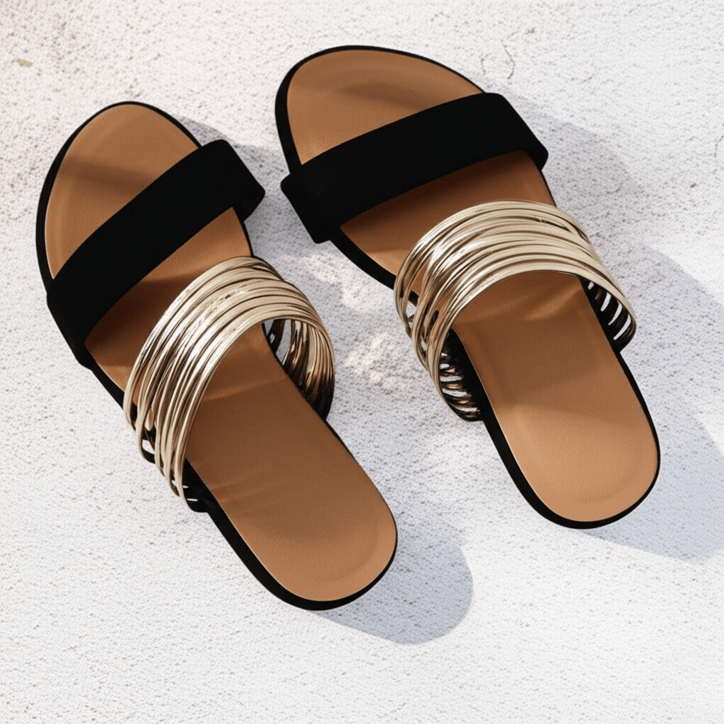 Sandals with Ladies Slip-on Comfortable Sole and Decorative Strap Rings