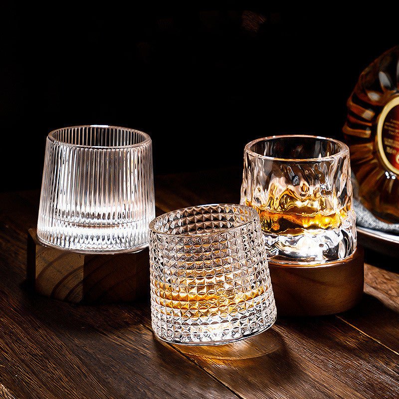 Glasses with Rotating Crystal Whiskey Geometric Design
