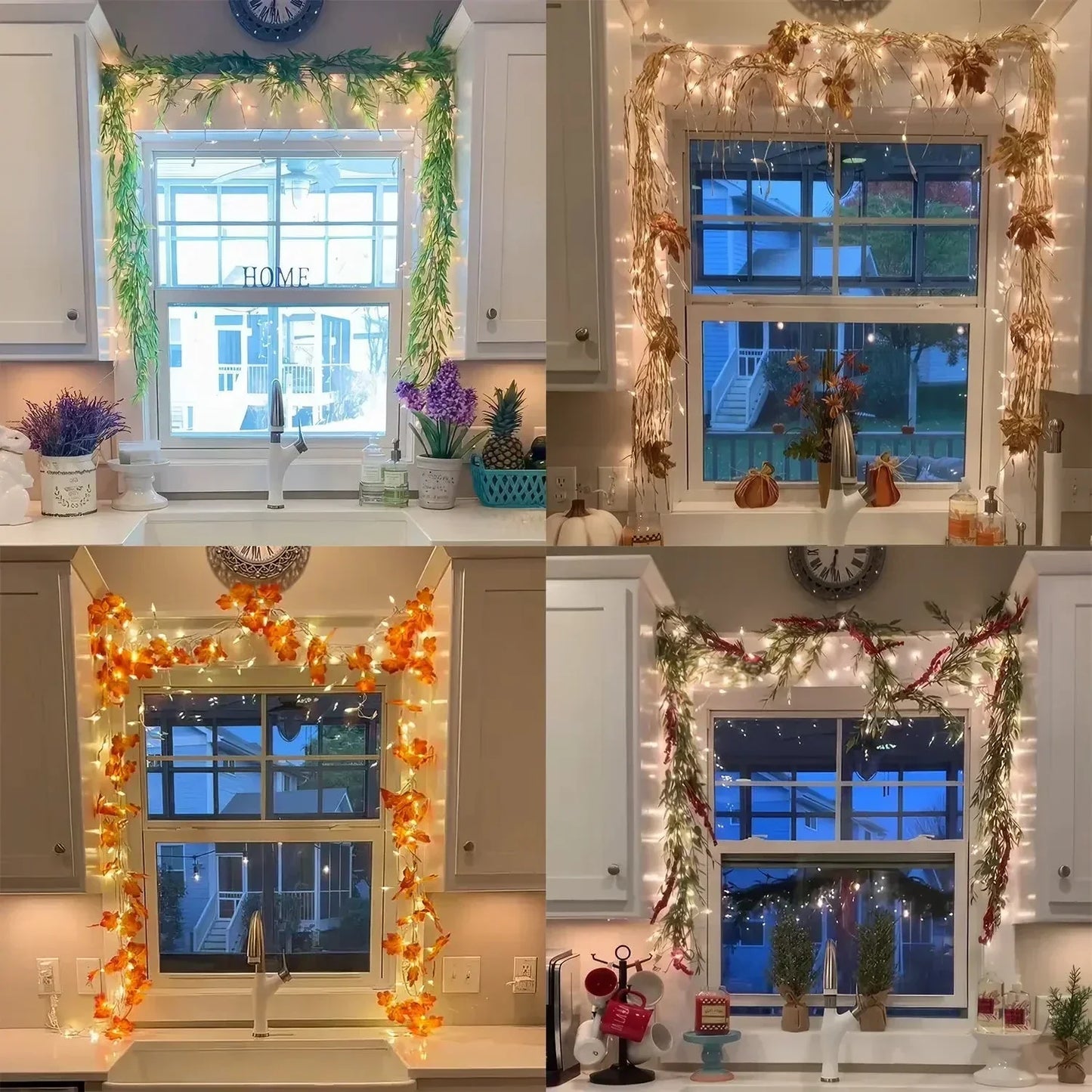 Decorative Light Garland with Green Branches and LED Lighting for Atmosphere
