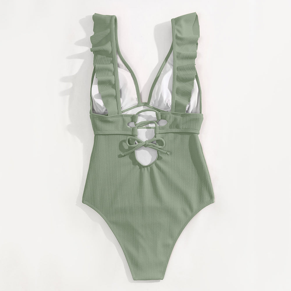 Swimsuit for Women with Ruffles and Deep V-Neck
