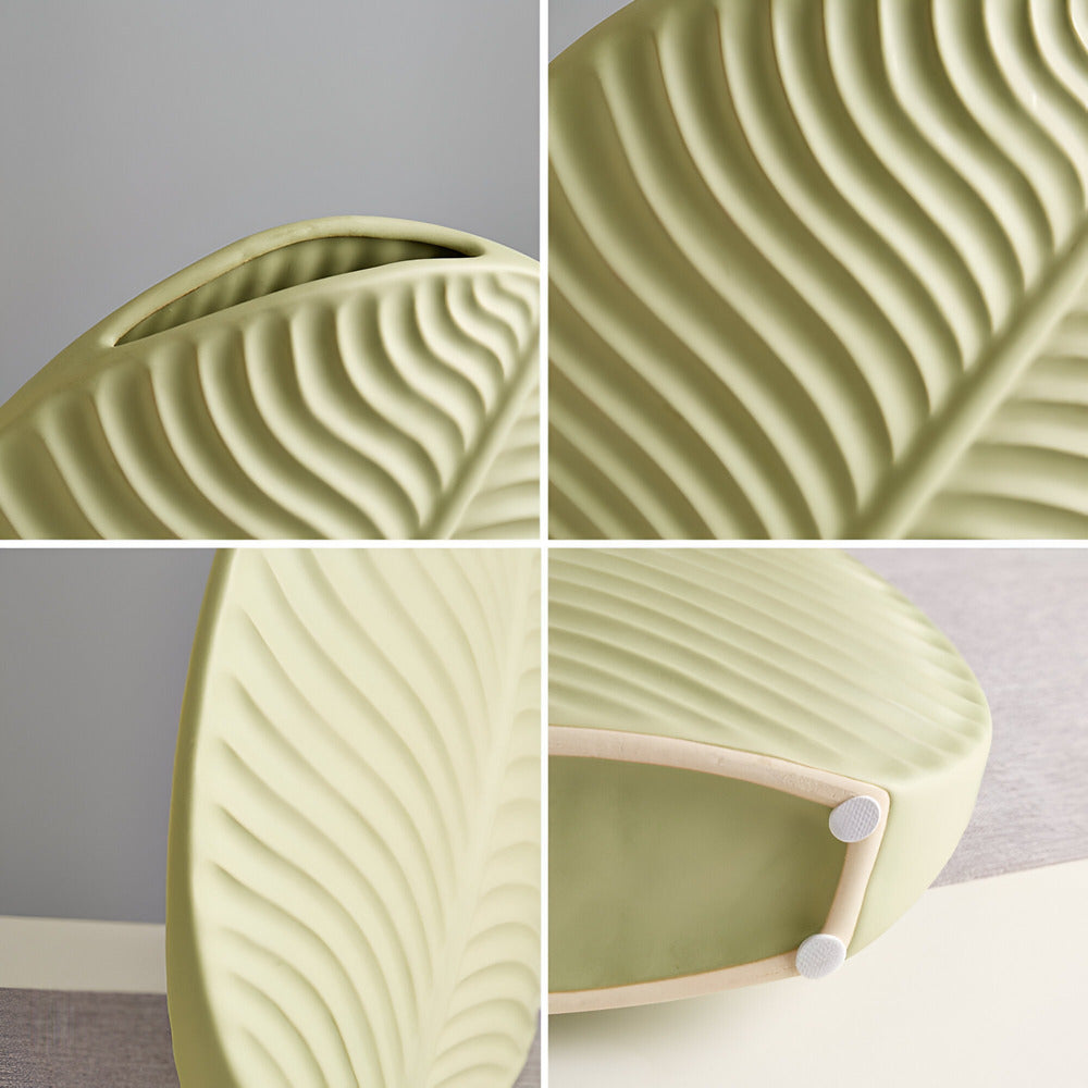 Minimalist Ceramic Vase with Leaf Relief for Scandinavian Interior Living