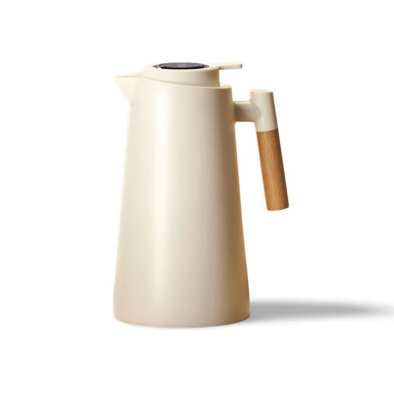 Thermal Flask with Temperature Display, Double-Walled Stainless Steel and Wooden Handle