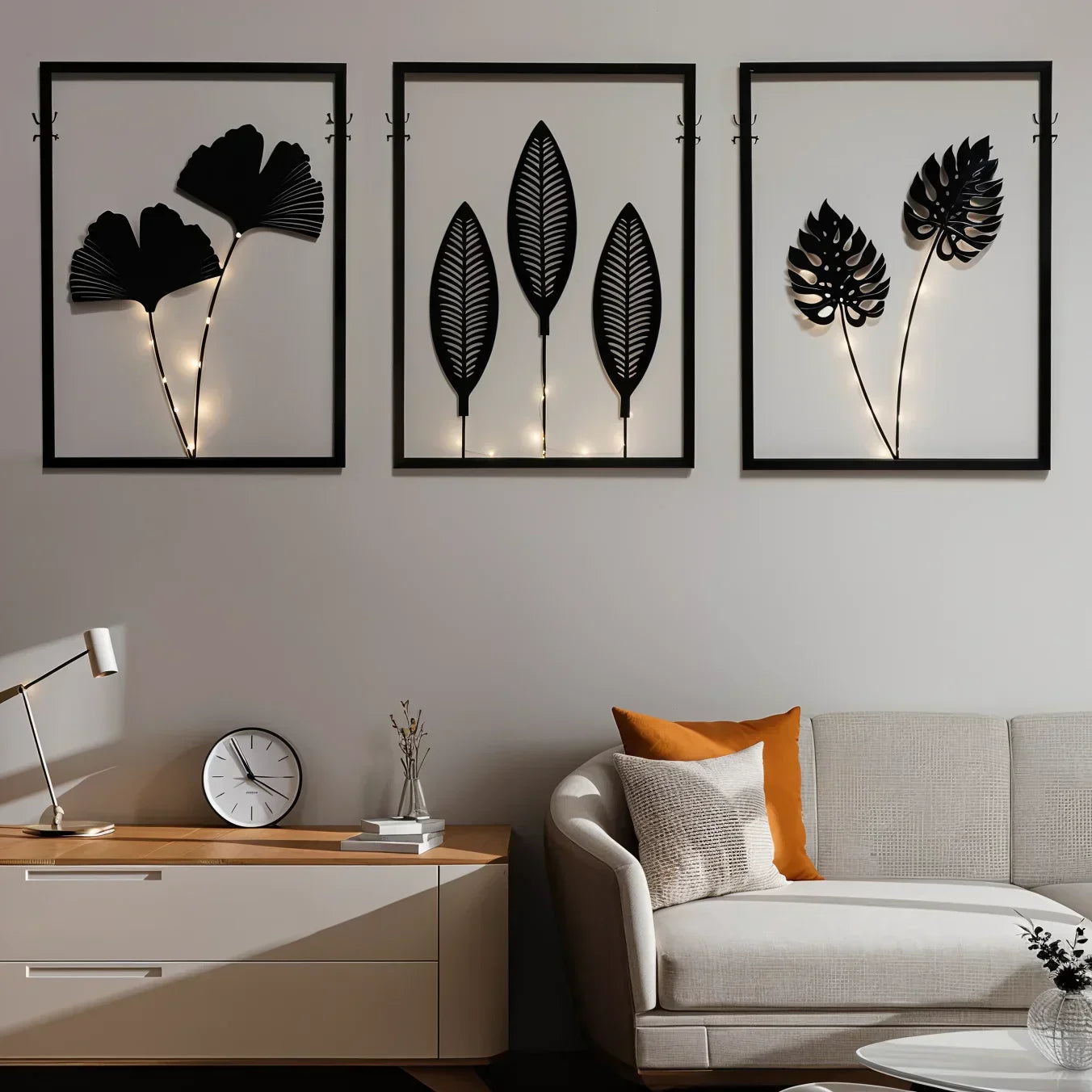 Light LED Wall Decoration Frames with Botanical Leaf Design and Warm
