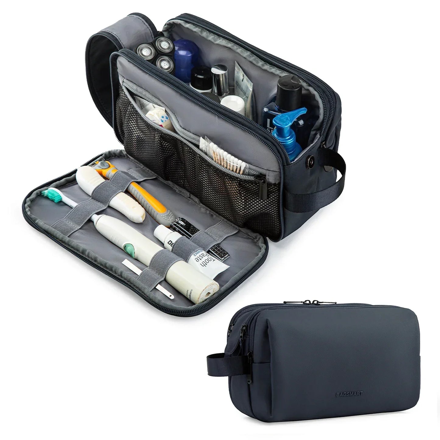 Bag with Water-Resistant Toiletry Multiple Compartments and Zips for Practical for Travel