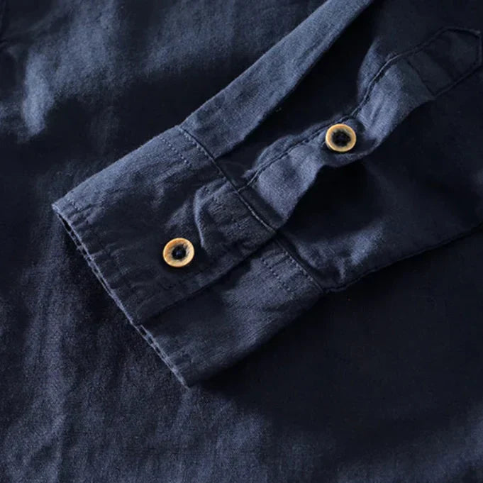 Men’s Cotton Linen Shirt for Mandarin Collar Lightweight Comfortable