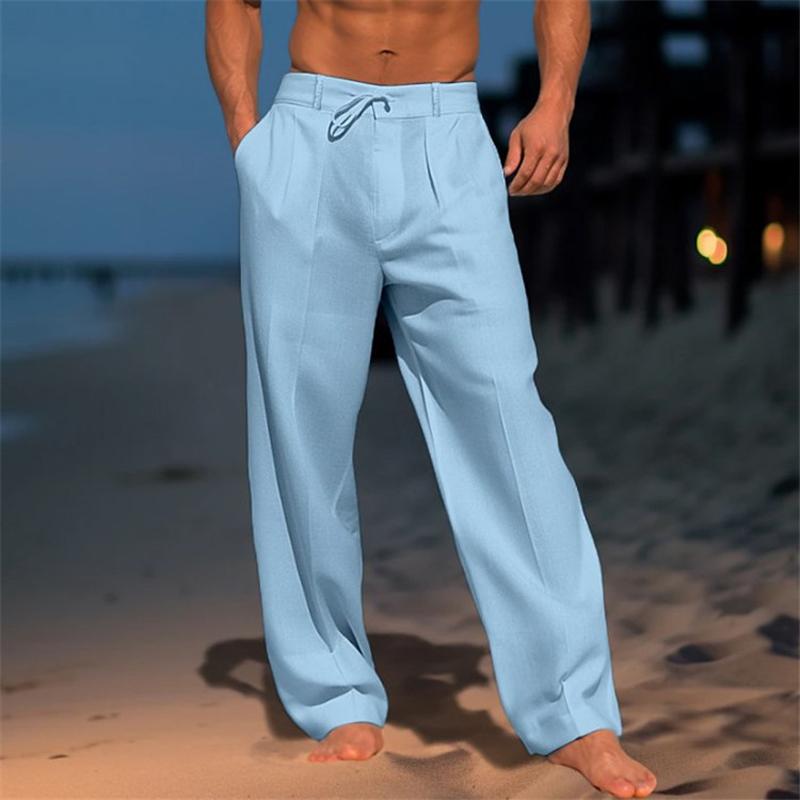 Men's Linen Trousers with Relaxed Fit and Adjustable Waist