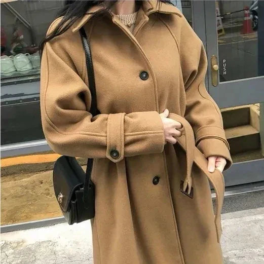 Long Ladies' Coat with Belt for Elegant and Warm for Winter