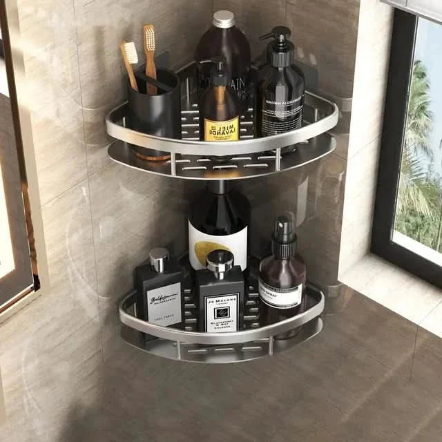 Shelf with Corner Bathroom Without Drilling with Two Storage Shelves