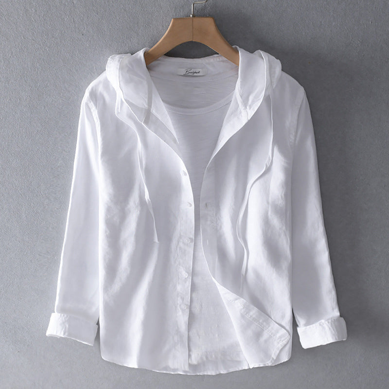 Loose Fit Women's Blouse with Hood in Airy Cotton Linen Blend