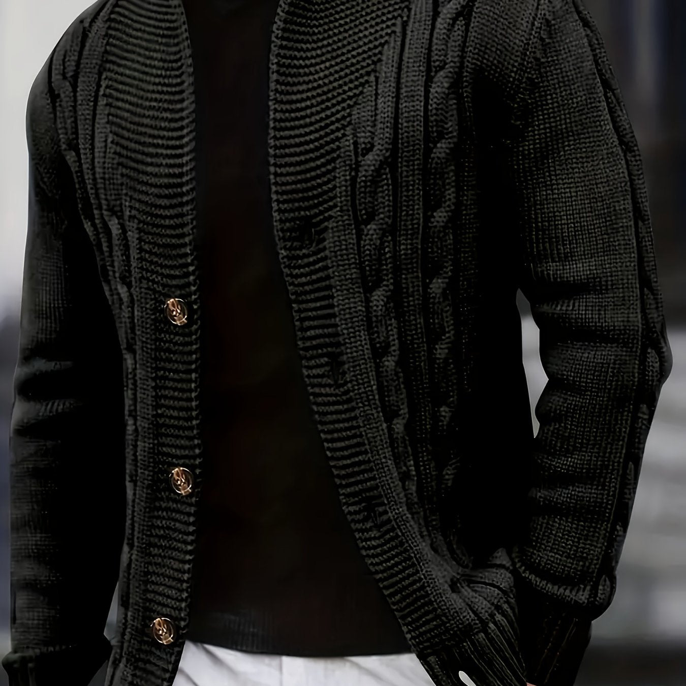 Men's Cable Knit Cardigan with V-Neck for Comfortable and Versatile
