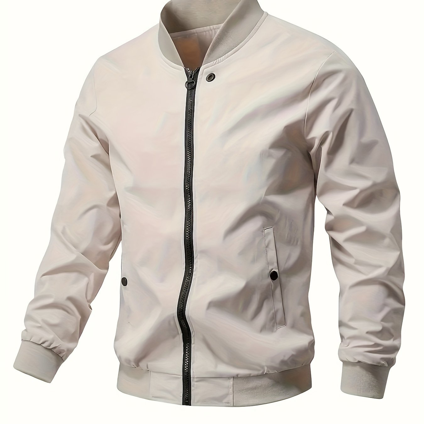 Stand with Lightweight Men's Summer Jacket with Up Collar and Zip Closure