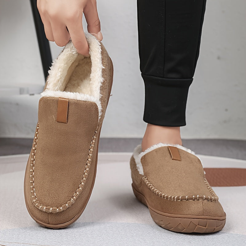 Warm Slippers for Men with Sheepskin Lining and Non-Slip Sole