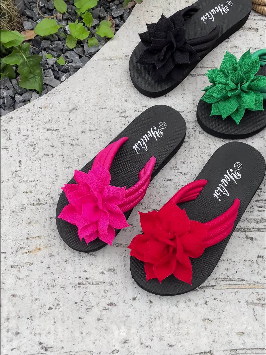 Ladies' Flip Flops with Platform Sole and Flower Detail Wide Fit