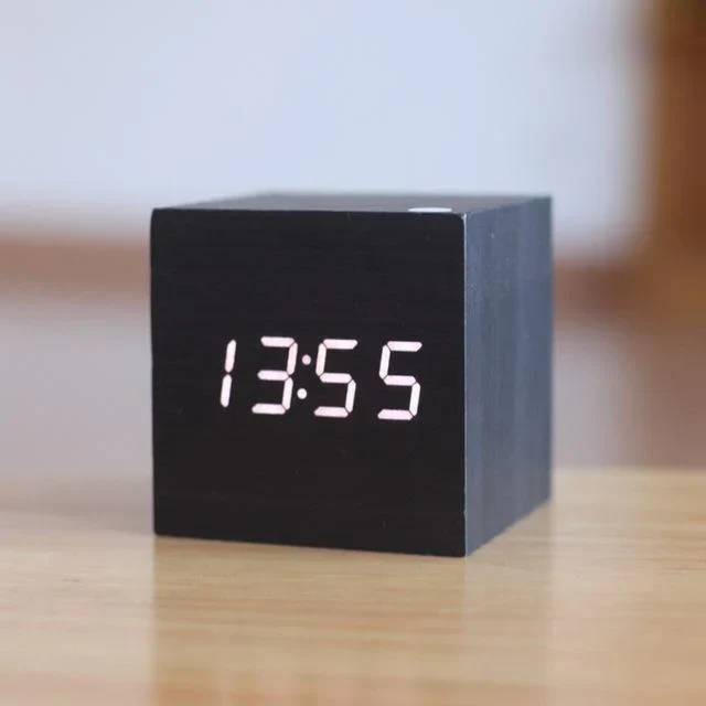 Clock with Digital Wooden Alarm LED Display for Minimalist and Modern
