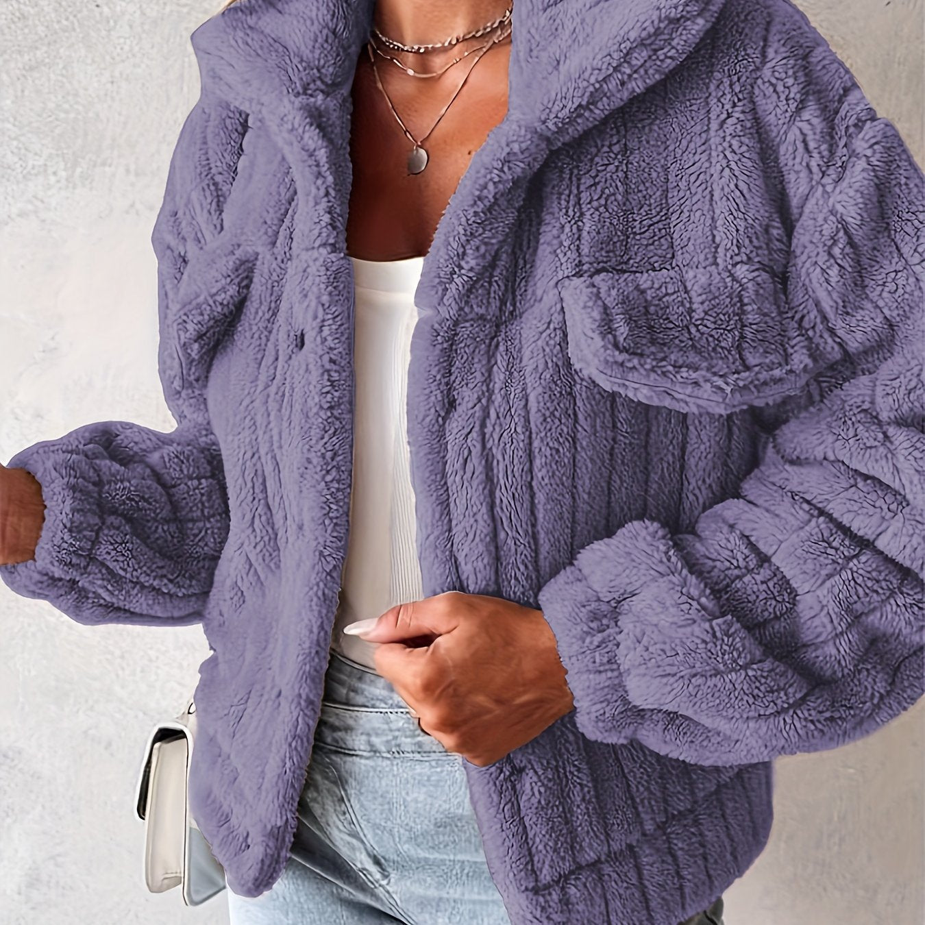Ladies' Teddy Coat with Shawl Collar and Long Sleeves for Casual Autumn and Winter