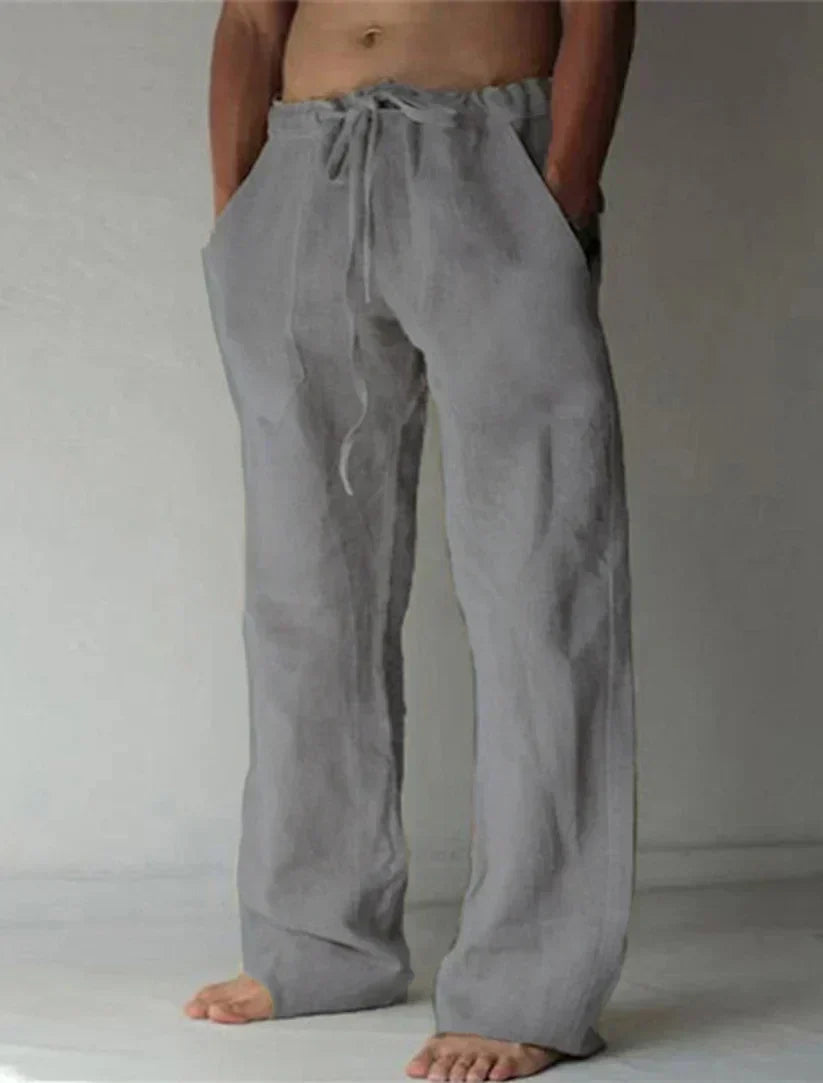 Linen Pants Men with Baggy Fit and Elastic Waistband