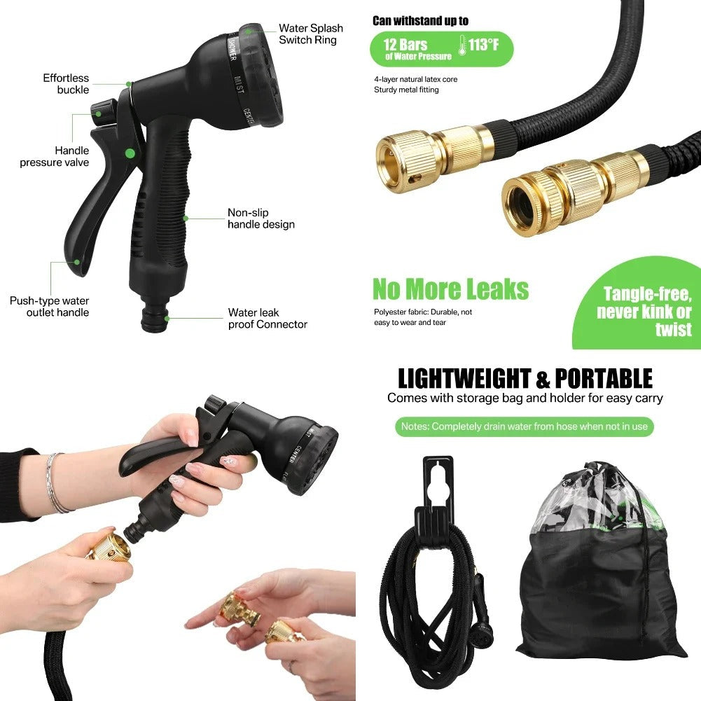 Garden Hose with Expandable Spray Gun for Flexible and Kink-Free