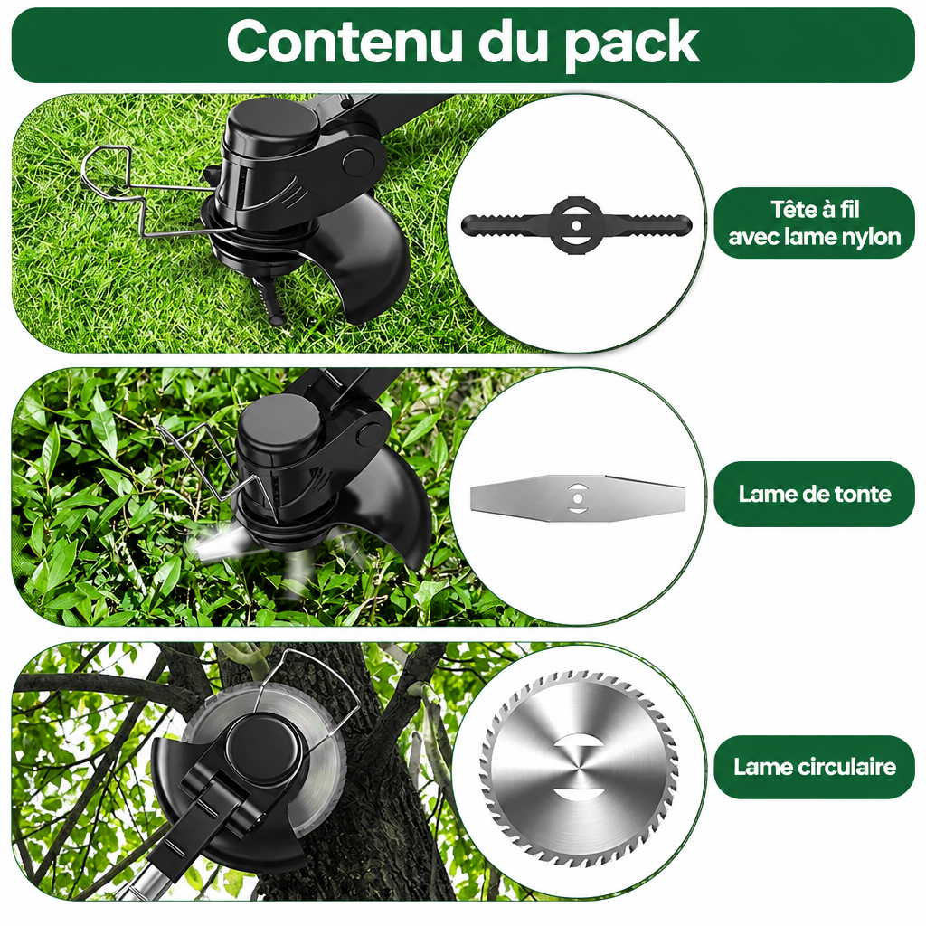 Contenu du pack du coupe-bordures sans fil