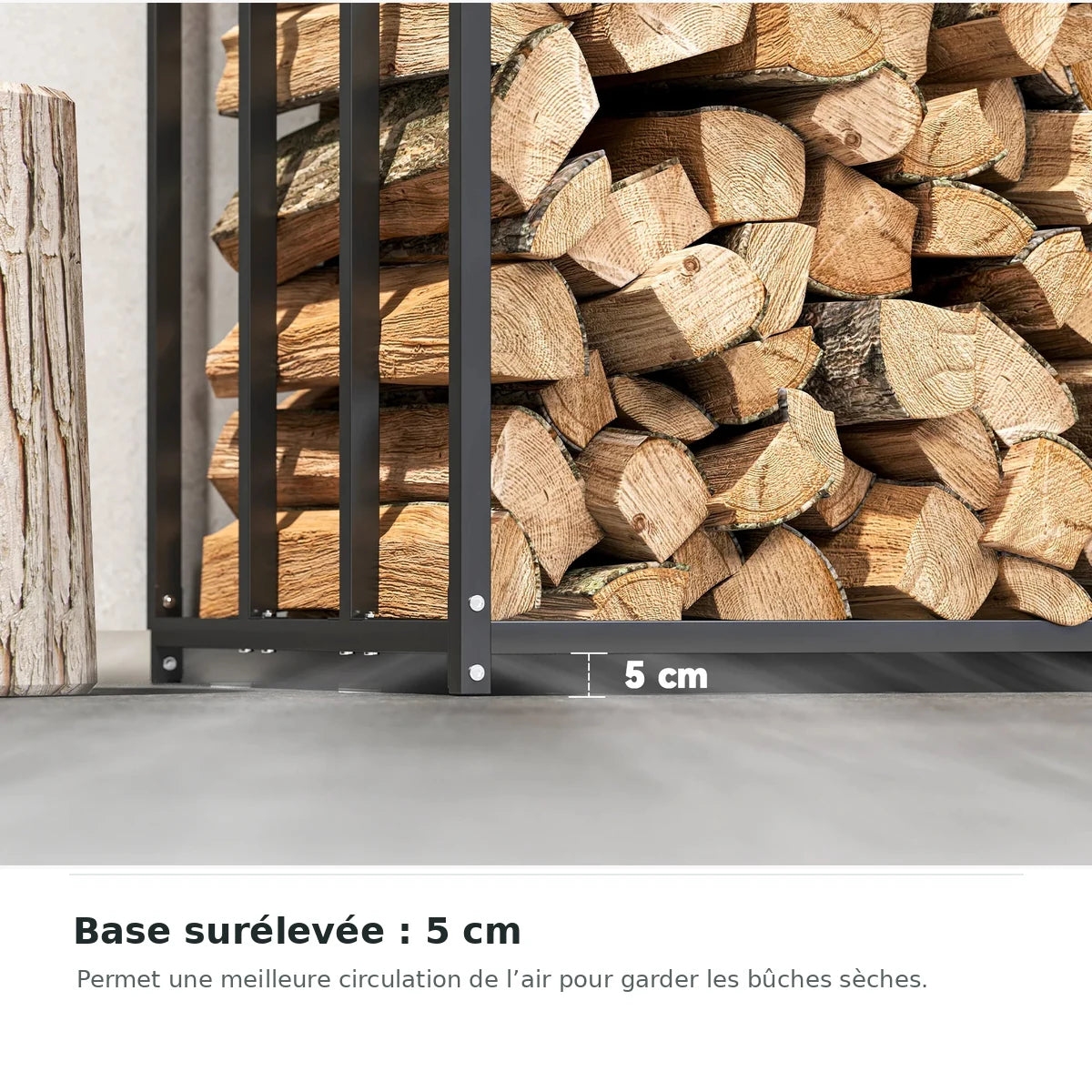 Abri à bûches extérieur 140 × 70 × 154 cm avec housse – base surélevée