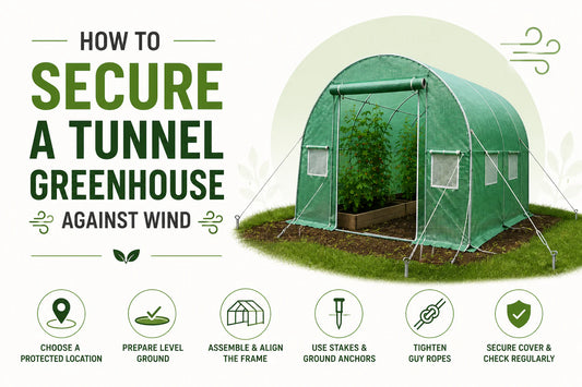 Guide showing how to secure a tunnel greenhouse against wind