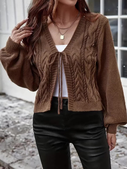 Ladies Elegant Knitted Cardigan with Bow Closure for Casual and Comfortable
