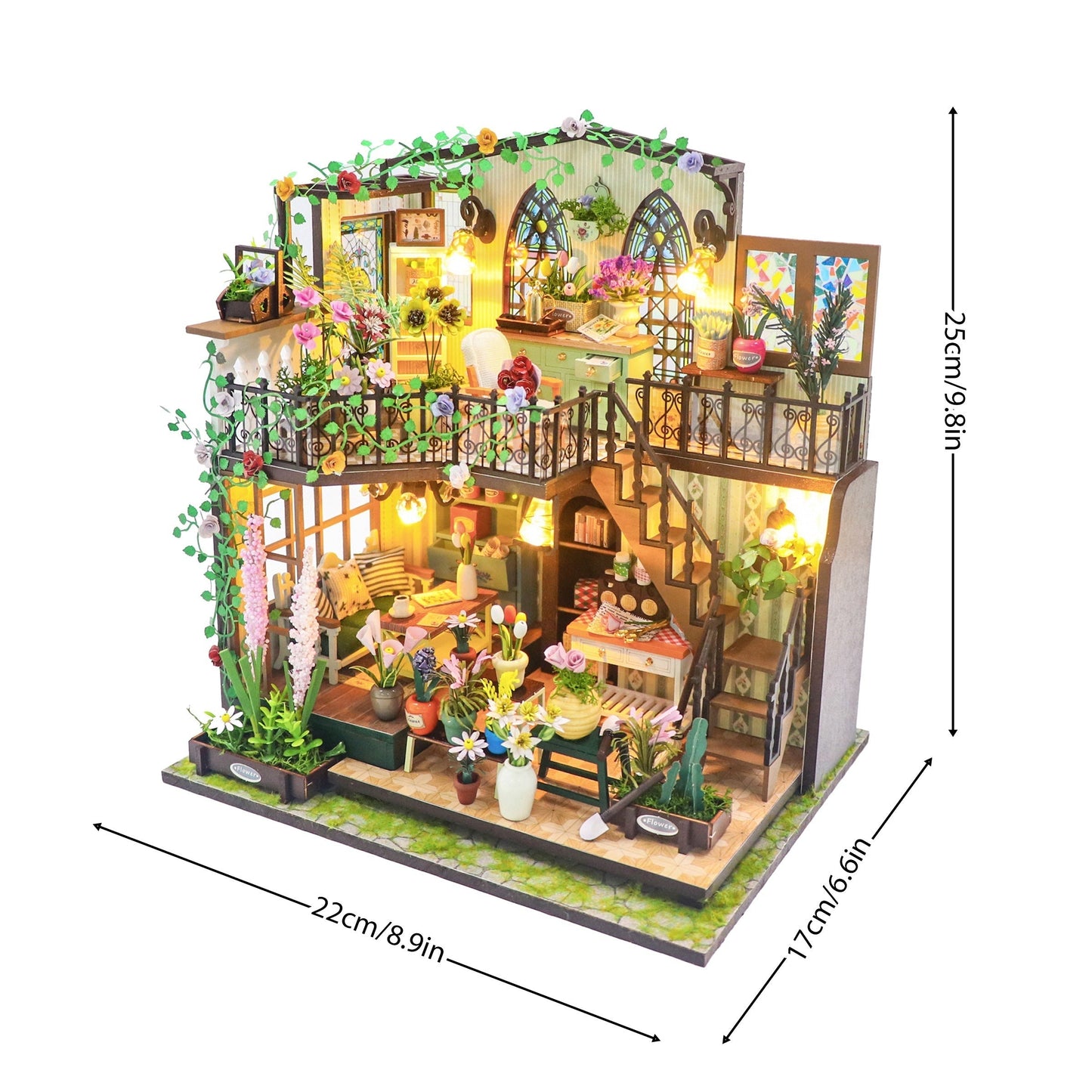 DIY Miniature Greenhouse House with Lighting for Handmade 3D Puzzle for Creative Decoration