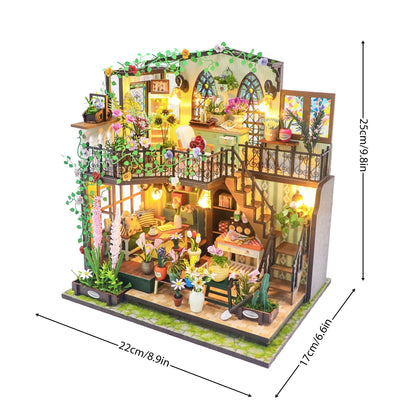 DIY Miniature Greenhouse House with Lighting for Handmade 3D Puzzle for Creative Decoration