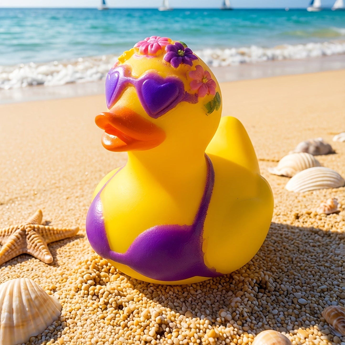 Desk with Decorative Rubber Duck with Flowers and Bikini for , Car, or Party Decoration