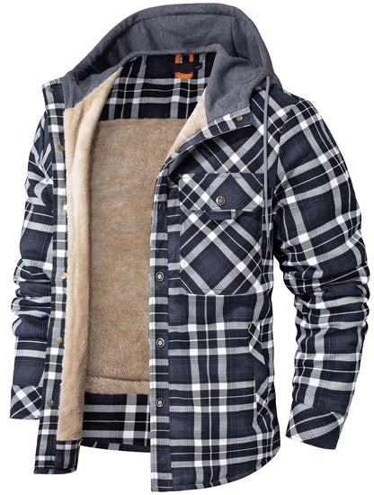 Padded Men's Flannel Jacket with Hood for Warm, Breathable and Practical