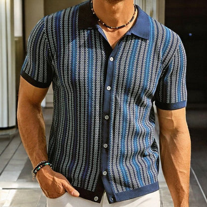 Men's Shirt with Herringbone Pattern and Short Sleeves for Casual Style