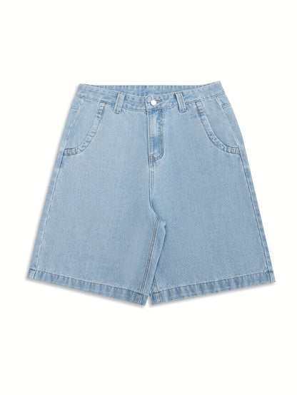 Casual Bermuda Denim Shorts for Loose Fit with Stylish Floral Embroidery