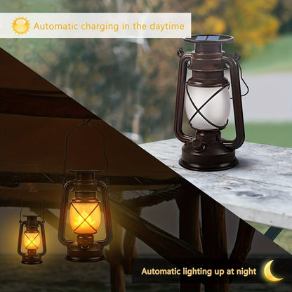Solar Lanterns Set of 2 for Vintage Dancing Flame LED Lights for Garden and Patio