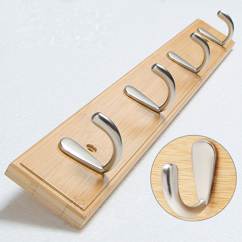 Hooks Bamboo Wall Coat Rack with Metal for Space-Saving Coat Rack Without Drilling