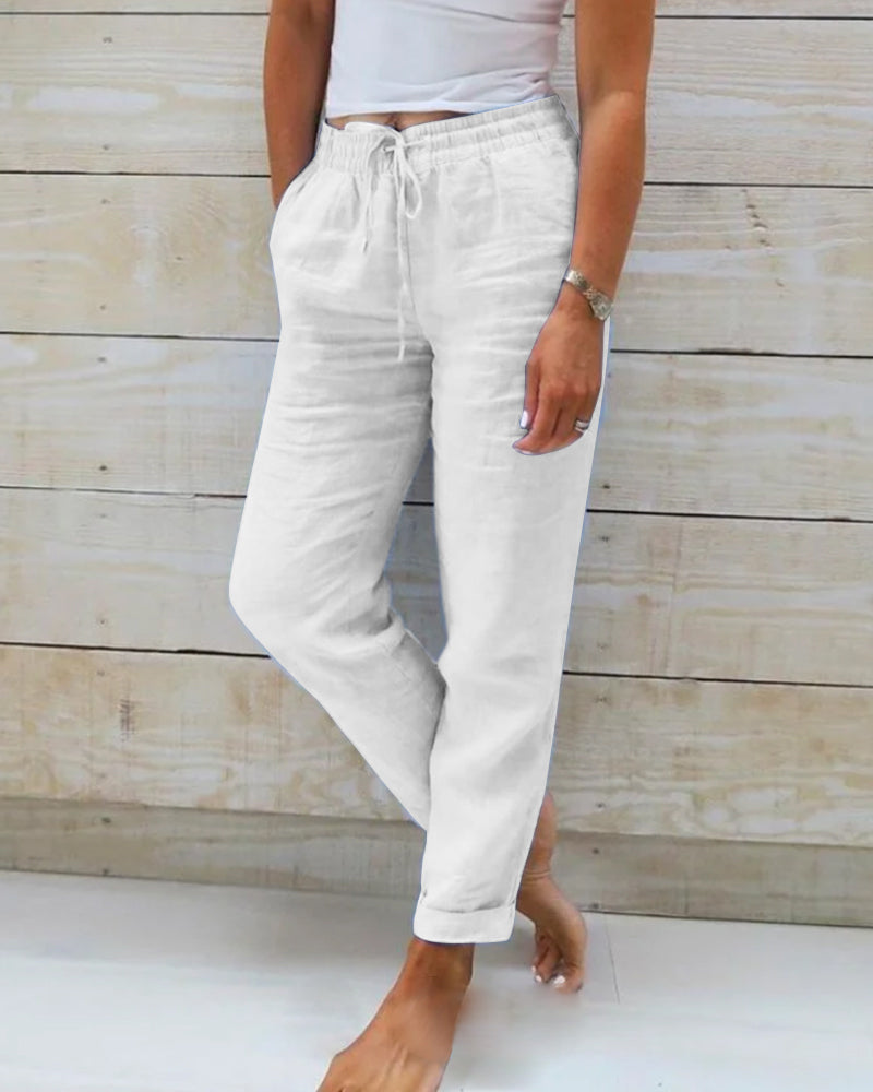 Linen Pants Women with Elastic Waist and Comfortable Fit