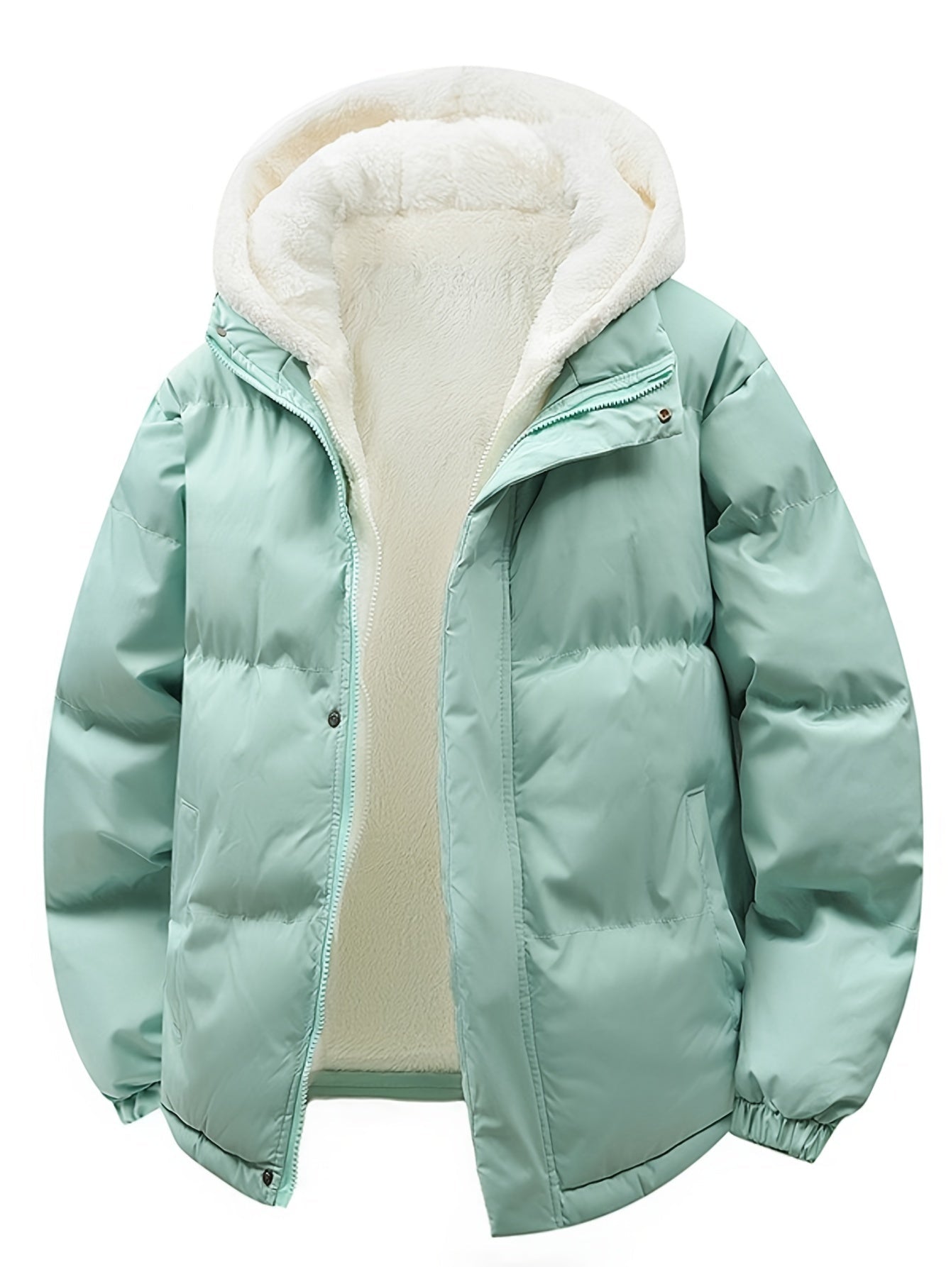 Padded Winter Coat with Teddy Lining and Hood for Casual Unisex Model