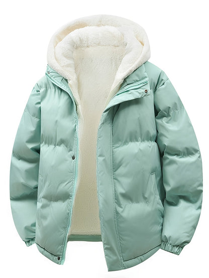 Padded Winter Coat with Teddy Lining and Hood for Casual Unisex Model