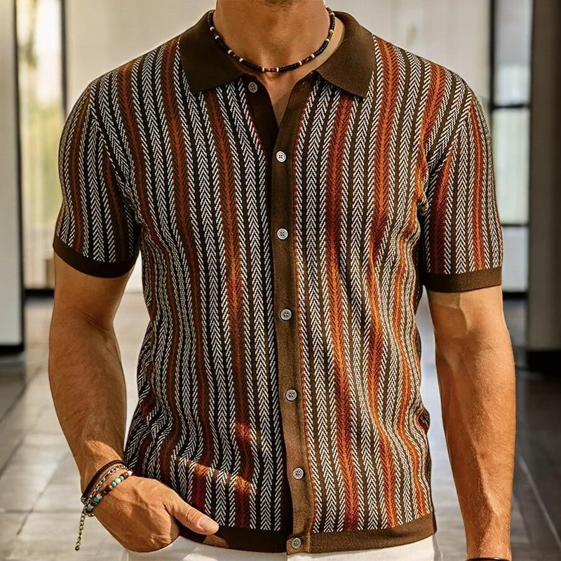 Men's Shirt with Herringbone Pattern and Short Sleeves for Casual Style
