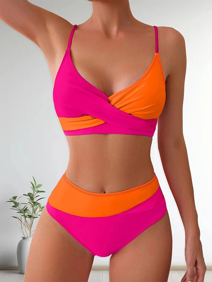 Set with Comfortable Patchwork Bikini Design for Ladies with Stretch Fit