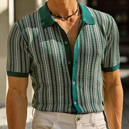 Men's Shirt with Herringbone Pattern and Short Sleeves for Casual Style